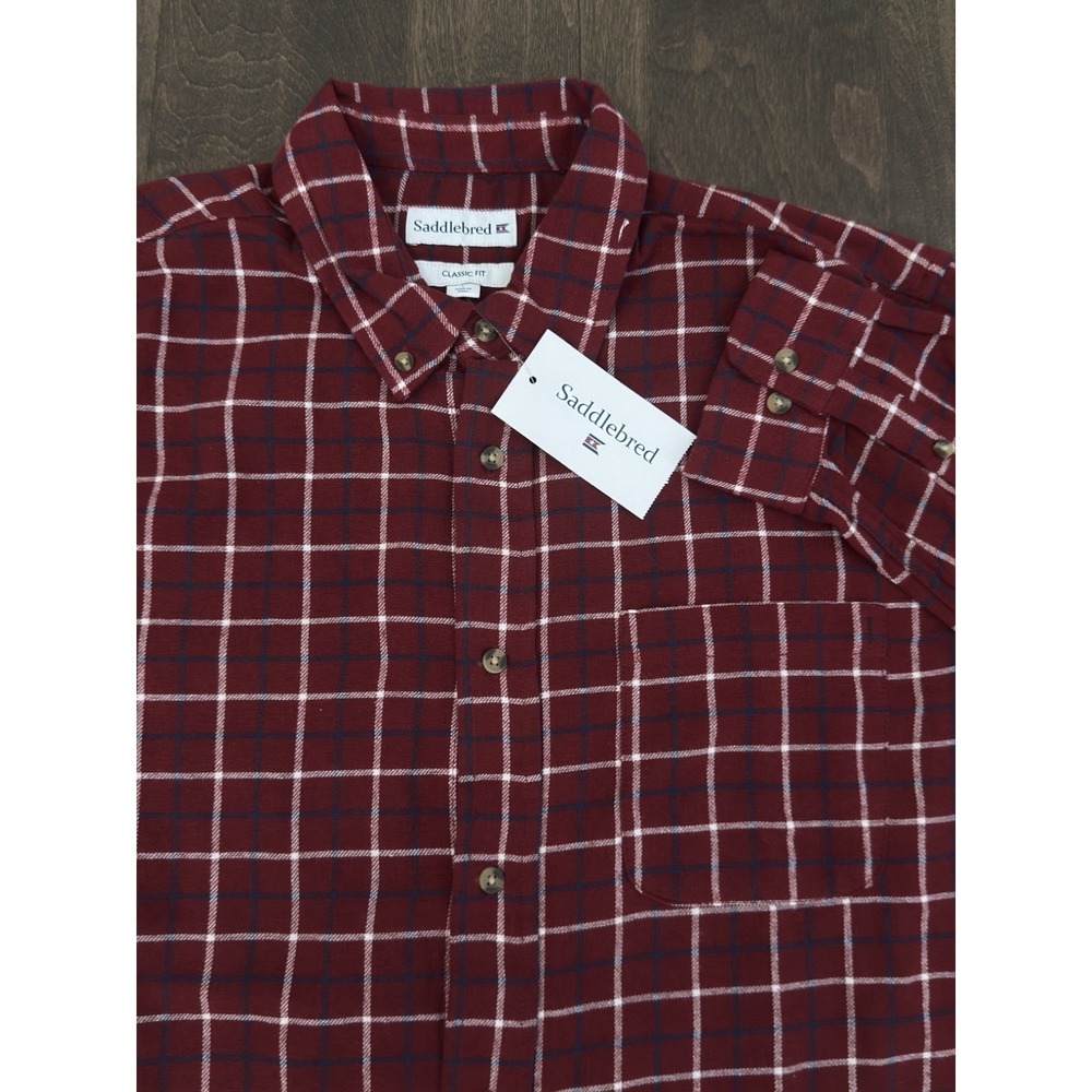 NWT Saddlebred Men's Red Multicolor Plaid Button Down Shirt Classic Fit Size L